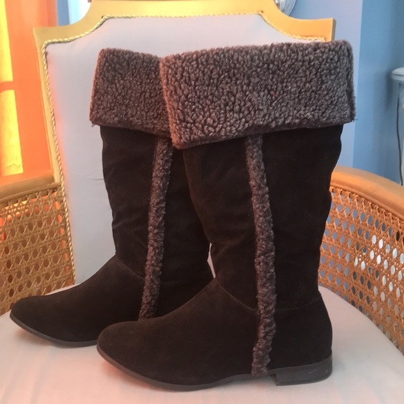 Rampage  Carissa black velvet gray faux fur fold over knee high boots  size 7 - Picture 1 of 12
